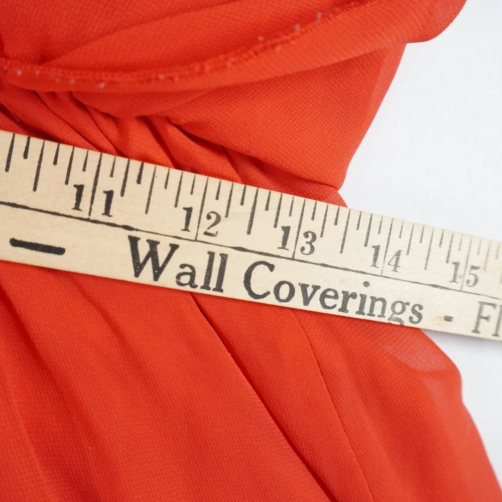 VTG Sweet Storm‎ Maxi Dress L Orange Colorblock V-Neck Flutter Sleeve Mod Flowy